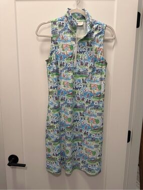 Sleeveless Mini Dress with Blue and Green Mackinac Island custom design